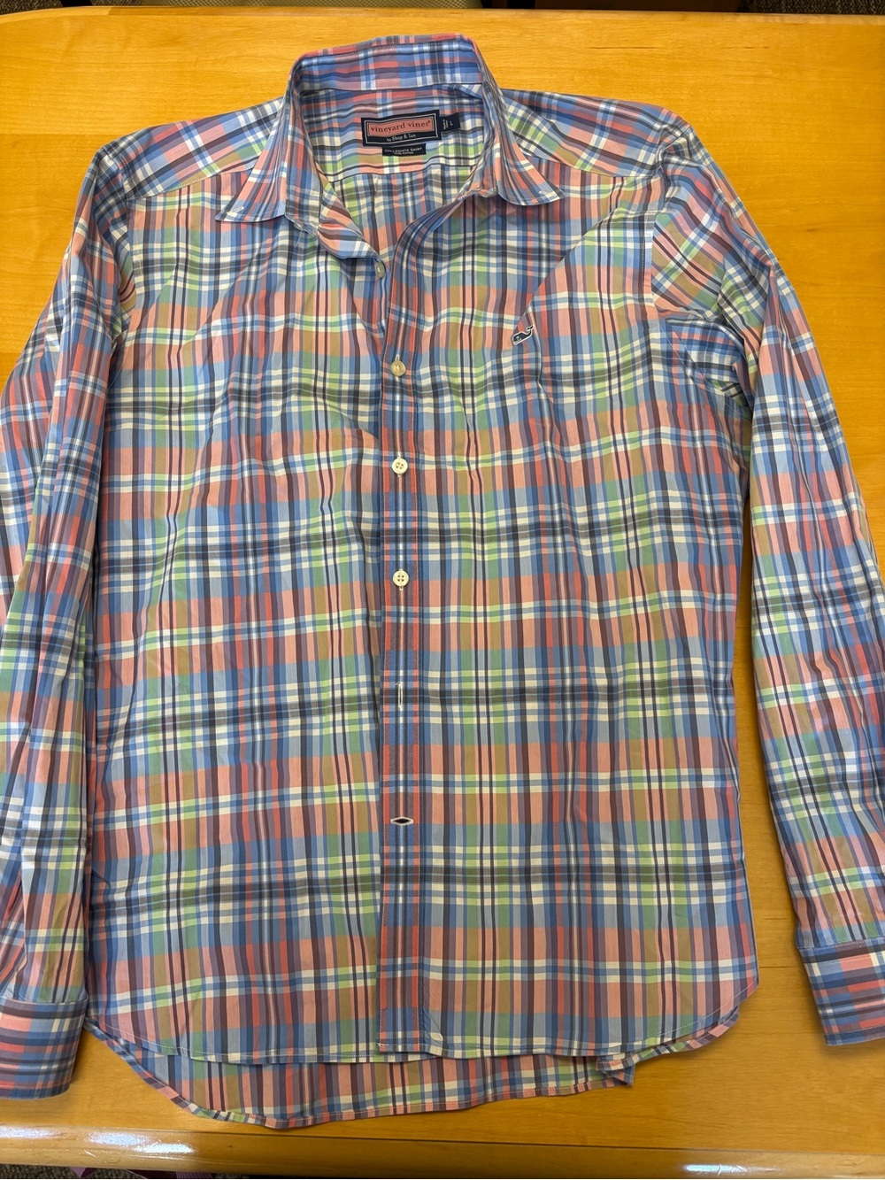 Vineyard Vines Men’s Coral, Blue & Green Plaid Button-Down Shirt